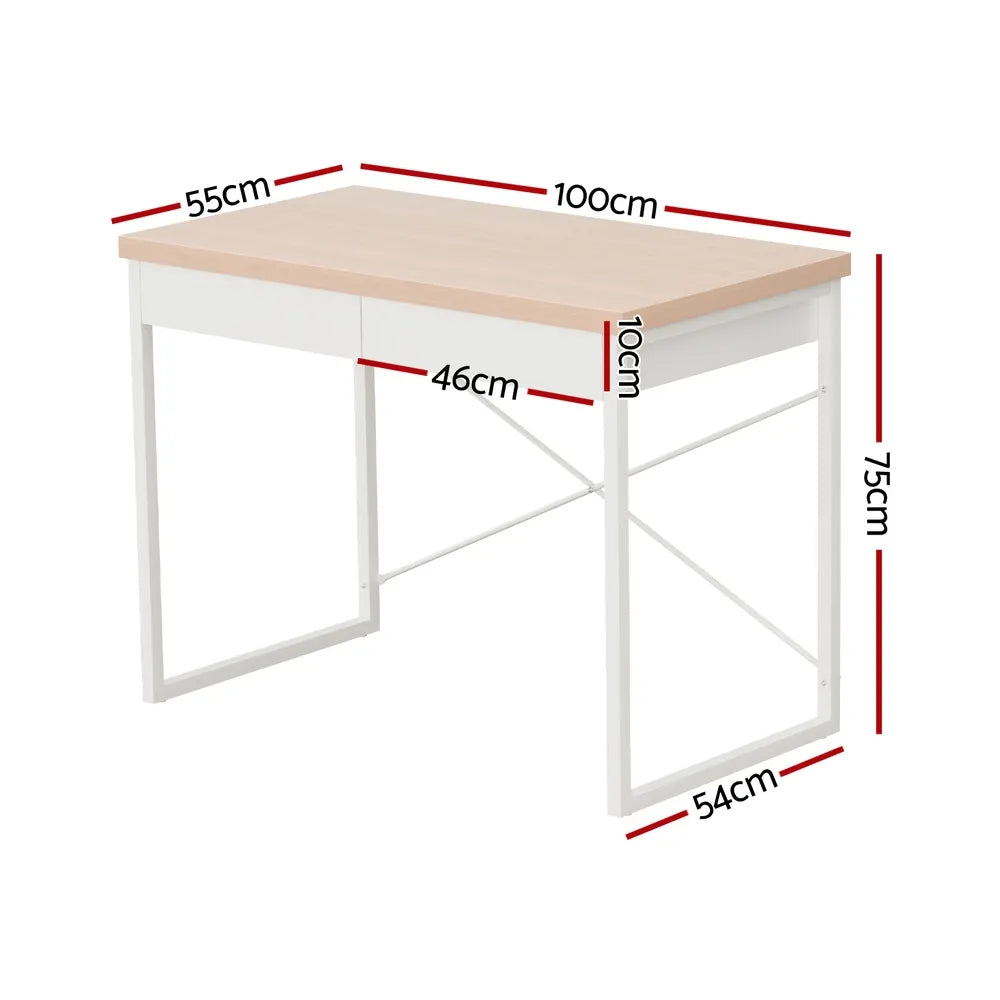 Artiss Computer Desk Drawer Storage Oak 100CM - Image 2