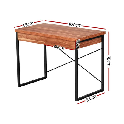 Artiss Computer Desk Drawer Storage Walnut 100CM - Image 2