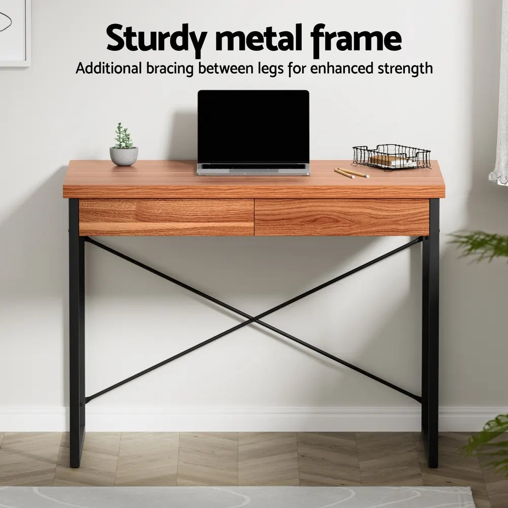 Artiss Computer Desk Drawer Storage Walnut 100CM - Image 4