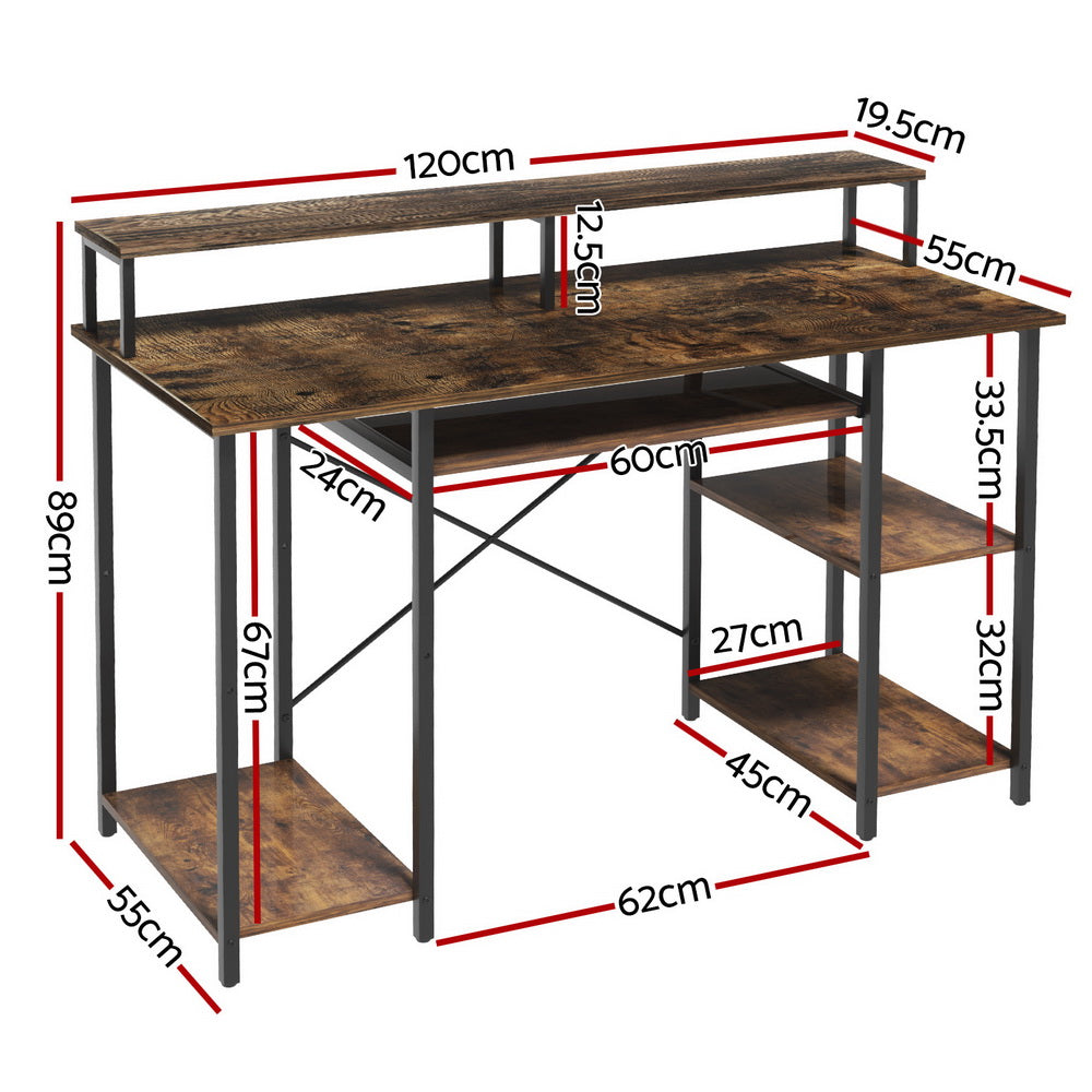Artiss Computer Desk Laptop Desks Home Office Study Table Open Shelf Brown 120CM - Image 2