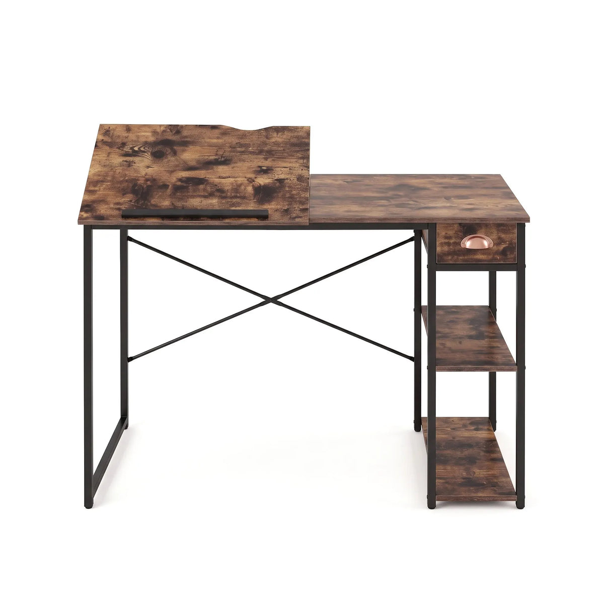 Artiss Computer Desk Drafting Drawing Table Tiltable Top Rustic Brown 108cm - Image 4