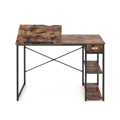 Artiss Computer Desk Drafting Drawing Table Tiltable Top Rustic Brown 108cm - Image 4