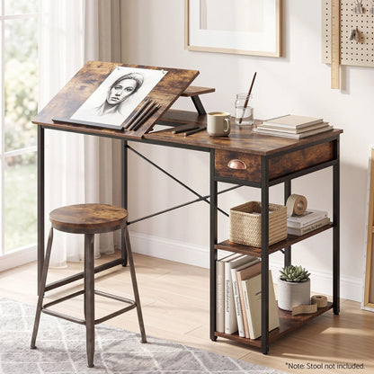Artiss Computer Desk Drafting Drawing Table Tiltable Top Rustic Brown 108cm - Image 9
