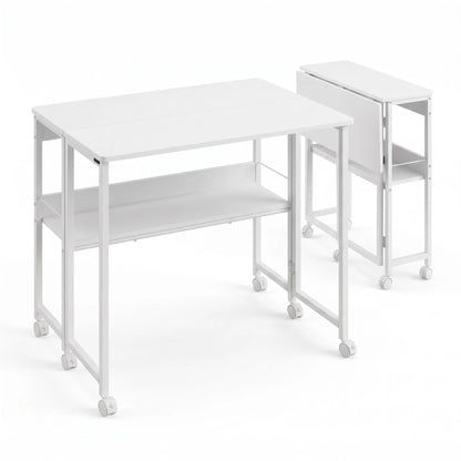 Artiss Foldable Computer Desk Mobile Study Table Workstation White 80cm - Image 2