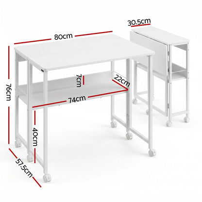 Artiss Foldable Computer Desk Mobile Study Table Workstation White 80cm - Image 3