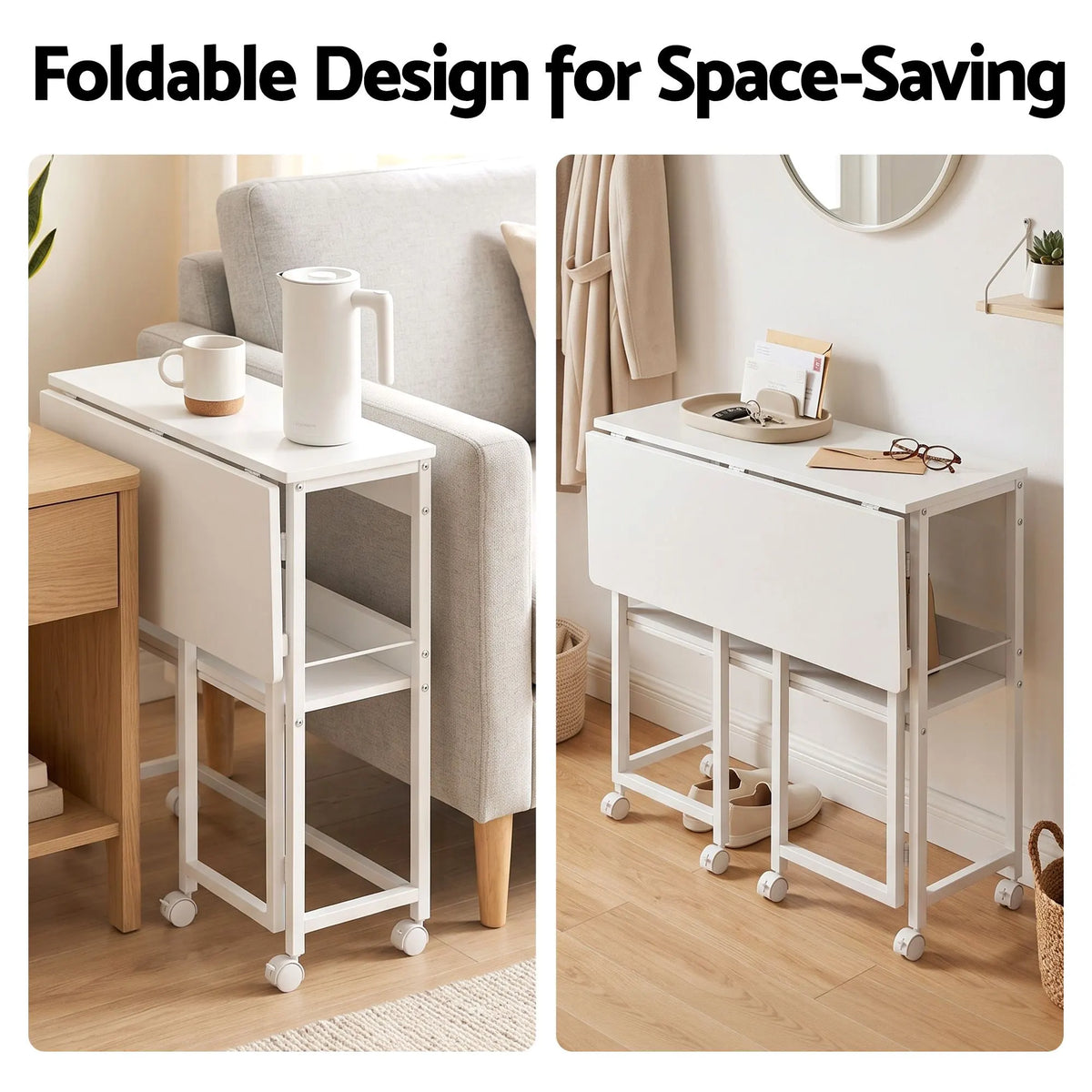 Artiss Foldable Computer Desk Mobile Study Table Workstation White 80cm - Image 6