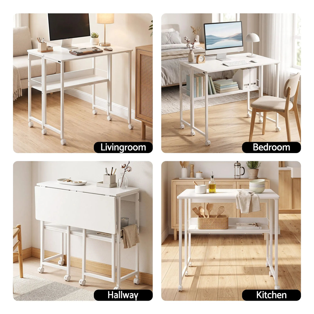 Artiss Foldable Computer Desk Mobile Study Table Workstation White 80cm - Image 8