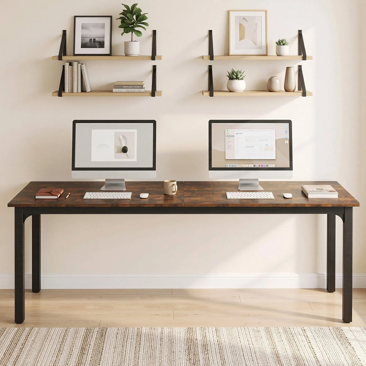Artiss Computer Desk 2 Person Double Workstation Study Table Rustic Brown 200cm - Image 4