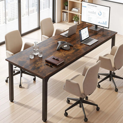 Artiss Computer Desk 2 Person Double Workstation Study Table Rustic Brown 200cm - Image 5