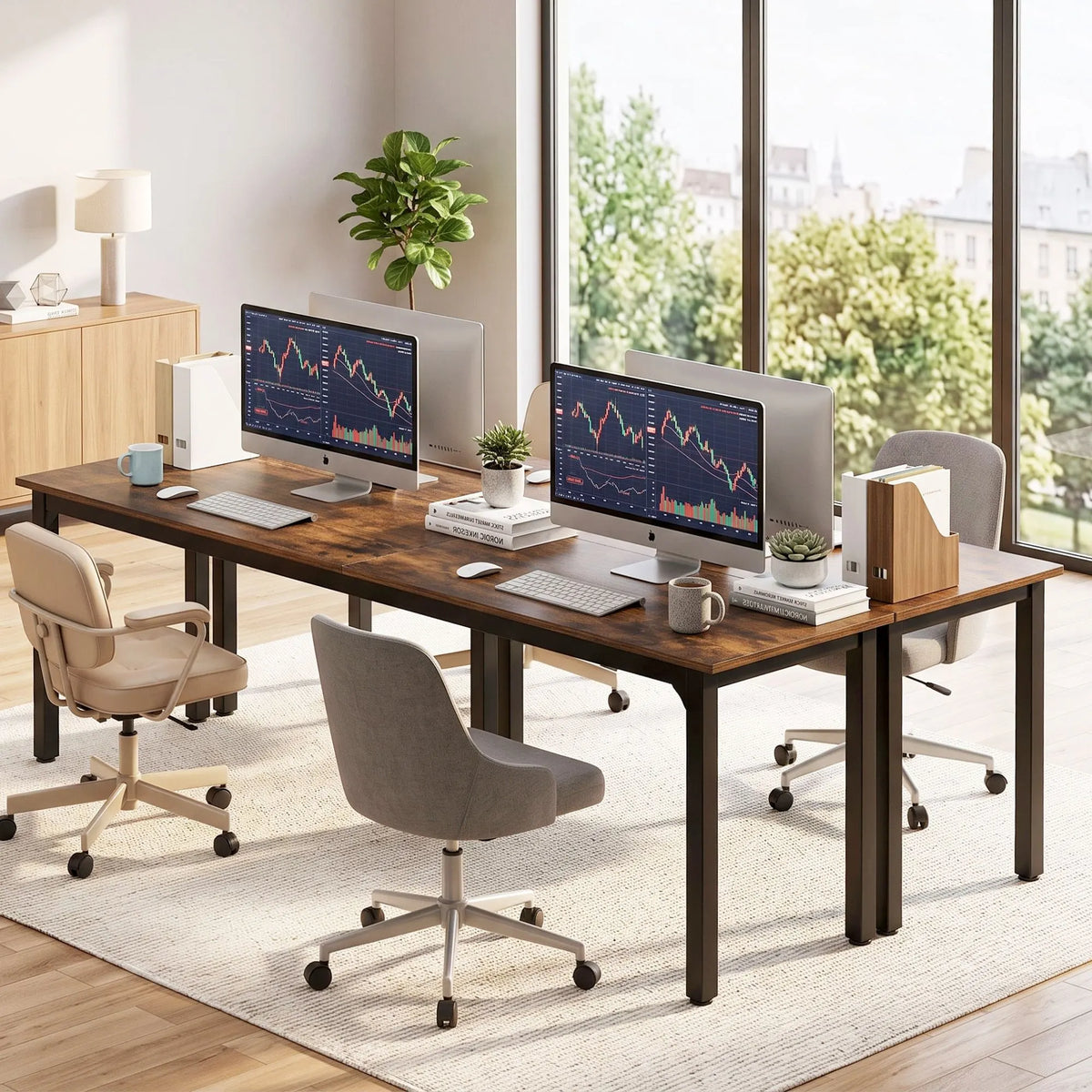 Artiss Computer Desk 2 Person Double Workstation Study Table Rustic Brown 200cm - Image 6