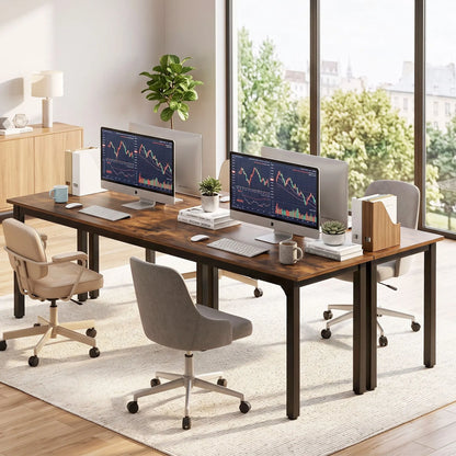 Artiss Computer Desk 2 Person Double Workstation Study Table Rustic Brown 200cm - Image 6