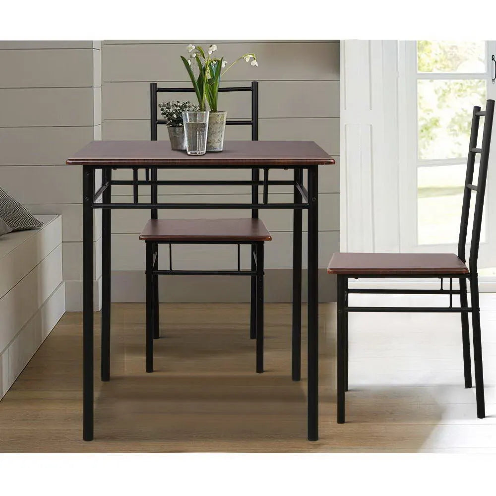 Artiss Dining Table And Chairs Set fo 3 Walnut - Image 4