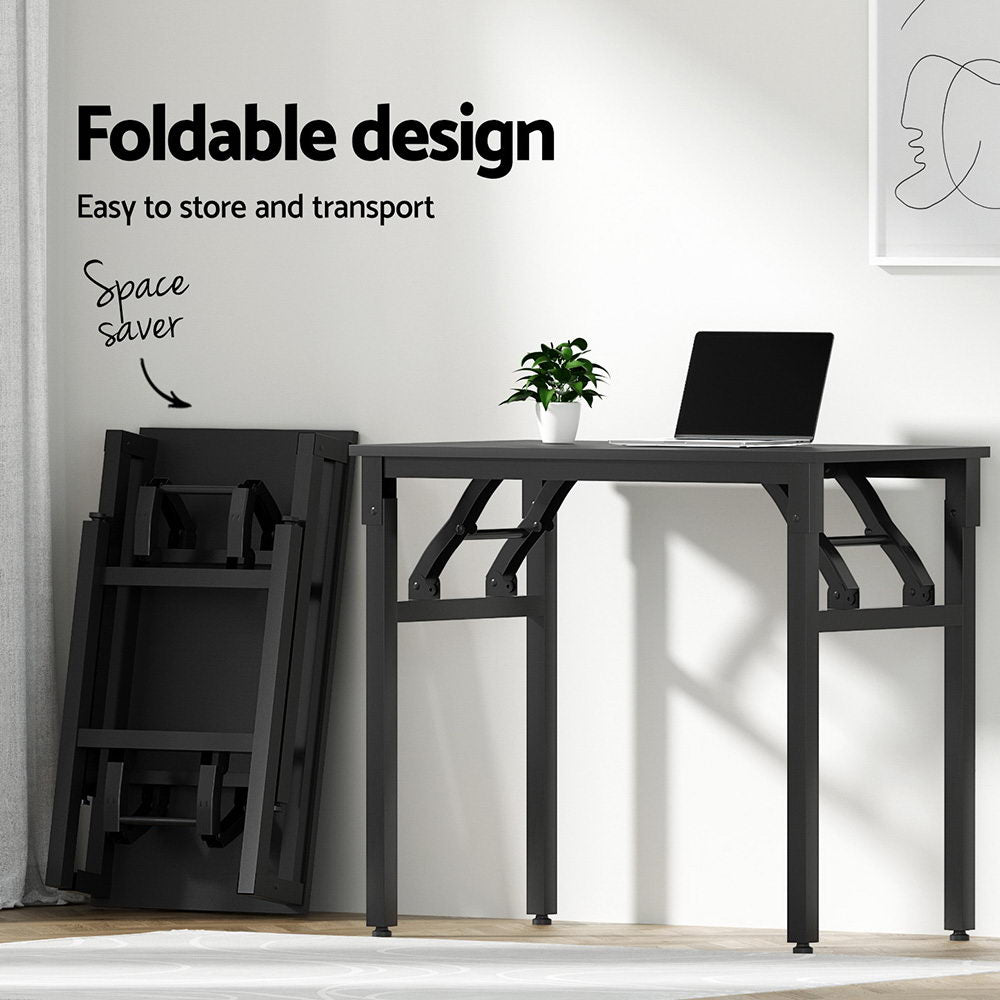 Artiss Computer Desk Office Chair PU Leather Set Foldable Home Study Table Black - Image 4