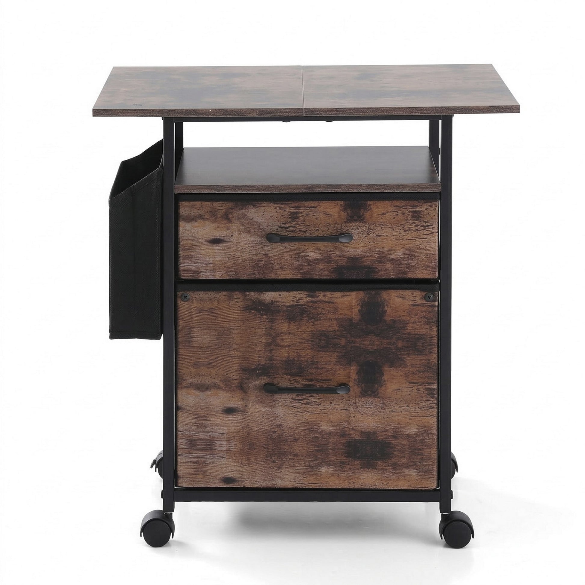 Artiss 2 Fabric Drawer File Cabinet Printer Stand Rolling File Cabinet with Side Bag - Image 4