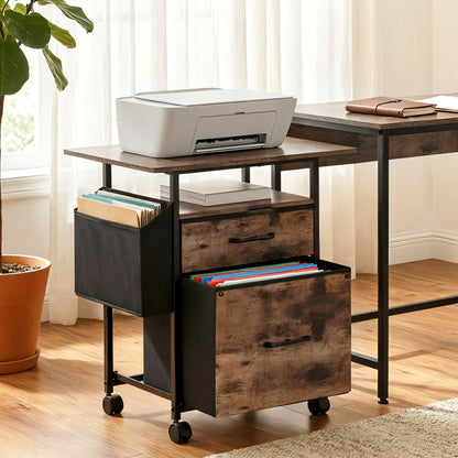 Artiss 2 Fabric Drawer File Cabinet Printer Stand Rolling File Cabinet with Side Bag - Image 9