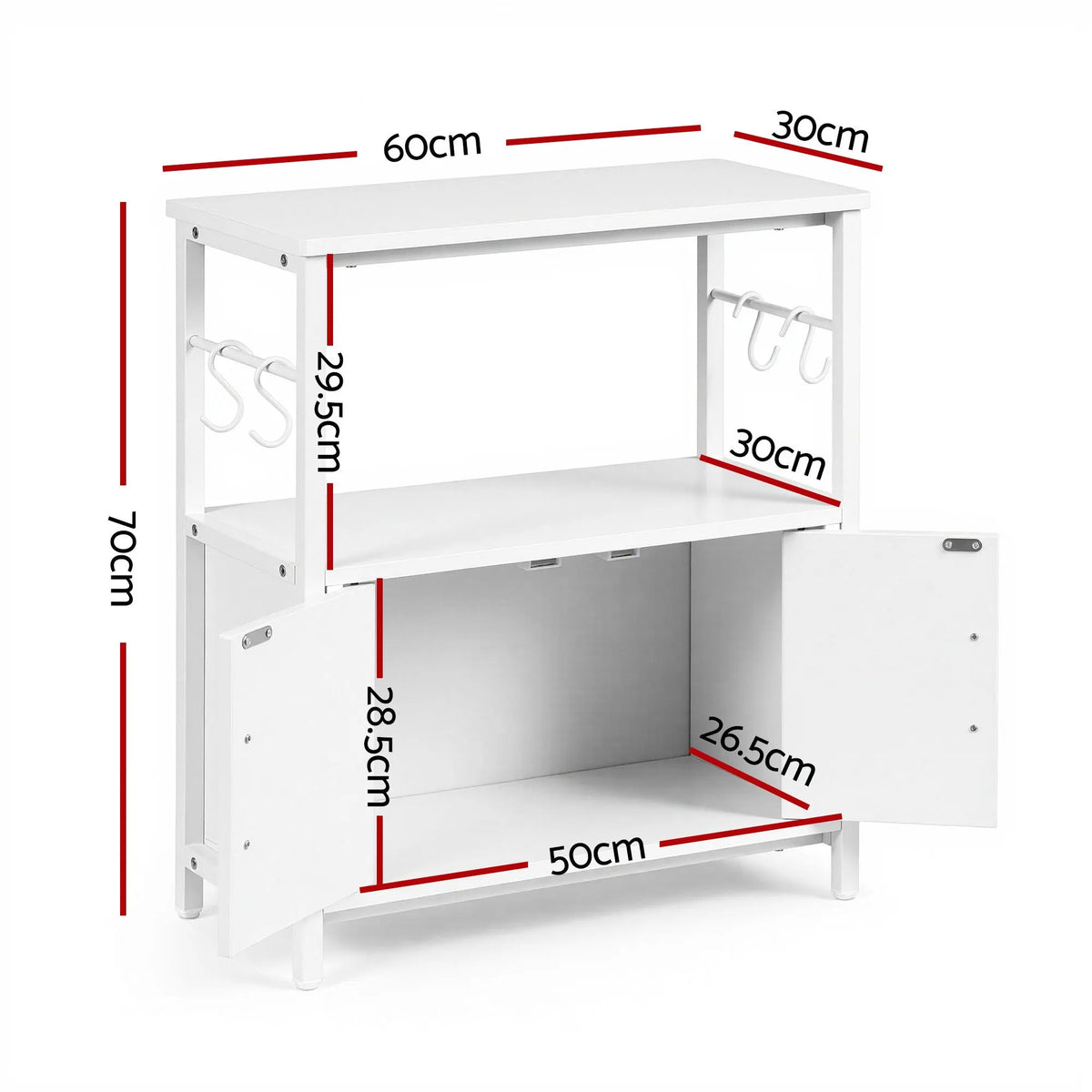 Artiss 20 Gallon Fish Tank Stand 3-Tier Aquarium Stand with Storage Cabinet and Open Shelf White - Image 3