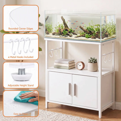 Artiss 20 Gallon Fish Tank Stand 3-Tier Aquarium Stand with Storage Cabinet and Open Shelf White - Image 6