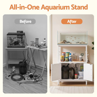 Artiss 20 Gallon Fish Tank Stand 3-Tier Aquarium Stand with Storage Cabinet and Open Shelf White - Image 7
