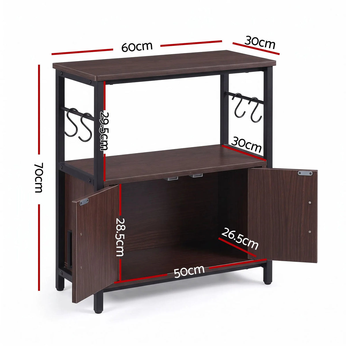 Artiss 20 Gallon Fish Tank Stand 3-Tier Aquarium Stand with Storage Cabinet and Open Shelf Walnut - Image 3