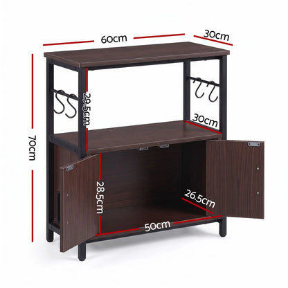Artiss 20 Gallon Fish Tank Stand 3-Tier Aquarium Stand with Storage Cabinet and Open Shelf Walnut - Image 3