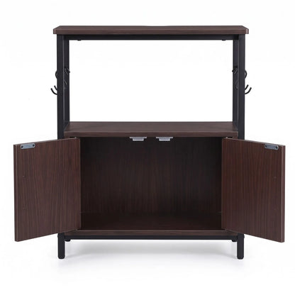 Artiss 20 Gallon Fish Tank Stand 3-Tier Aquarium Stand with Storage Cabinet and Open Shelf Walnut - Image 4