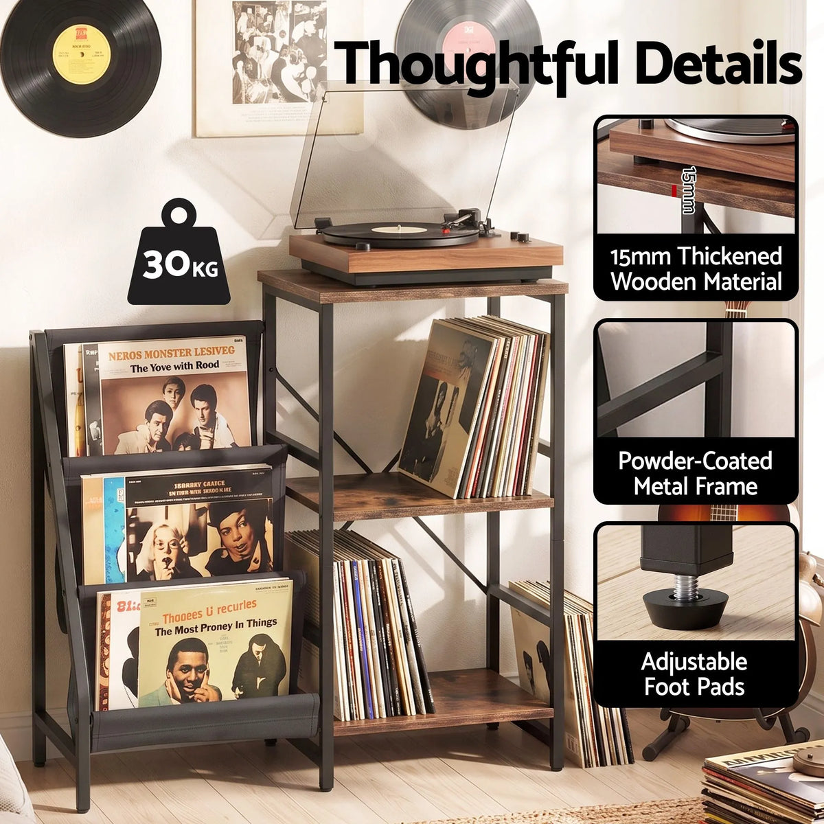 Artiss Record Player Stand with 3-Tier Vinyl Record Storage Turntable Stand - Image 9