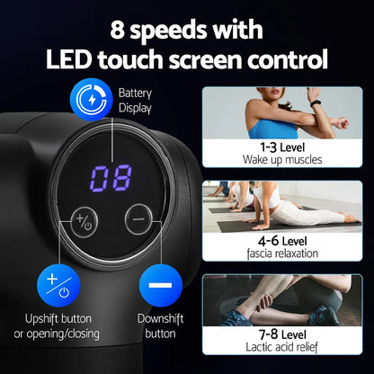 Everfit Massage Gun 8 Speed 4 Heads Vibration Muscle Massager Chargeable Black - Image 6