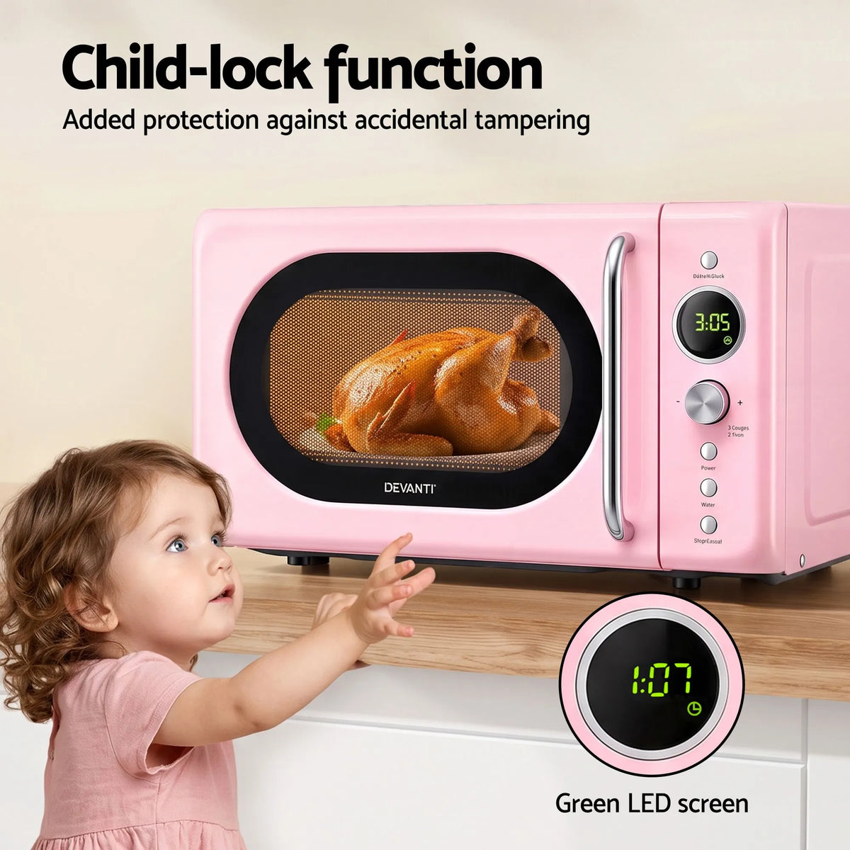 Devanti 20L Microwave Oven 700W Pink - Image 7