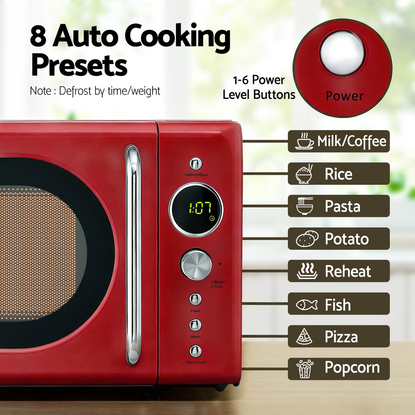 Devanti 20L Microwave Oven 700W Red - Image 5