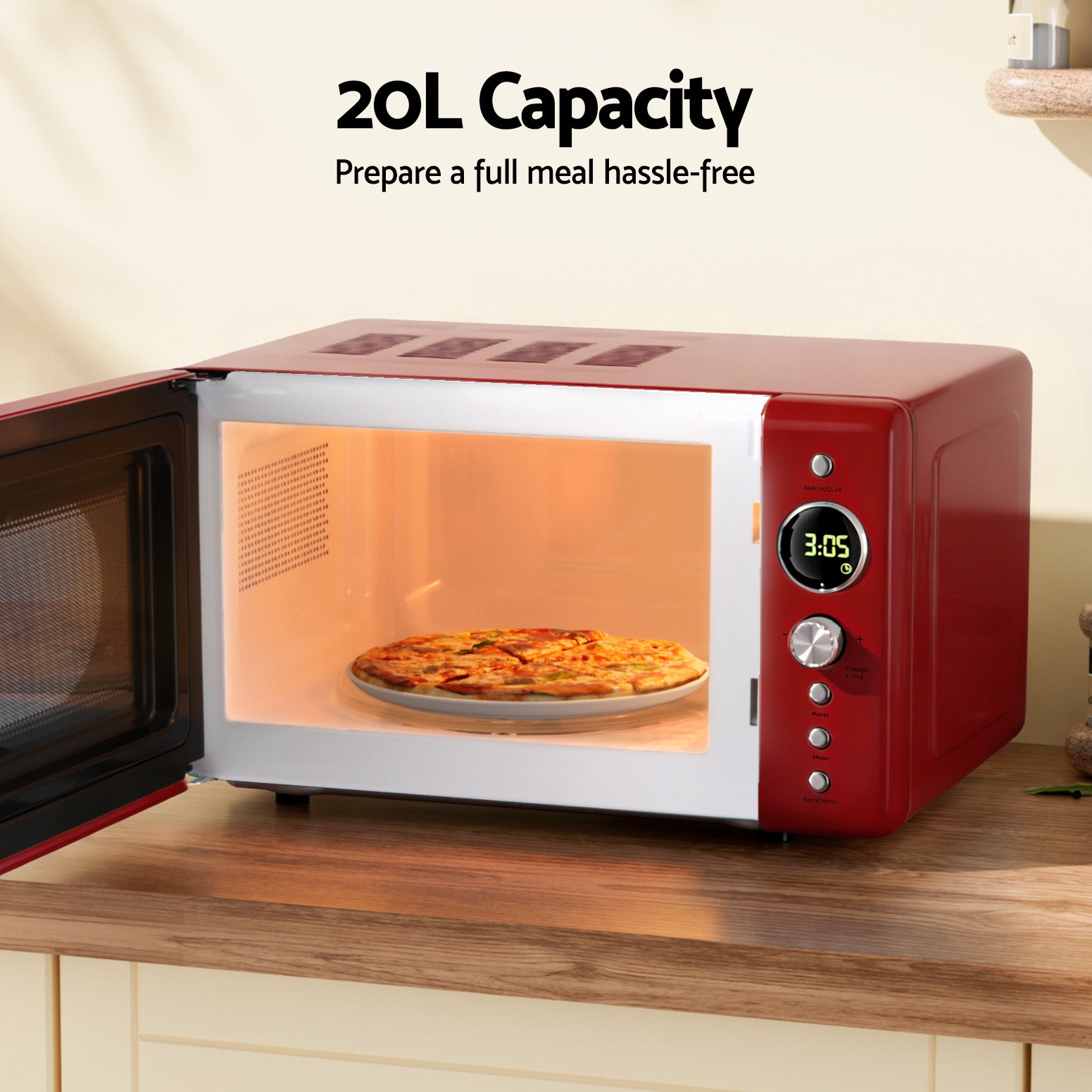 Devanti 20L Microwave Oven 700W Red - Image 6