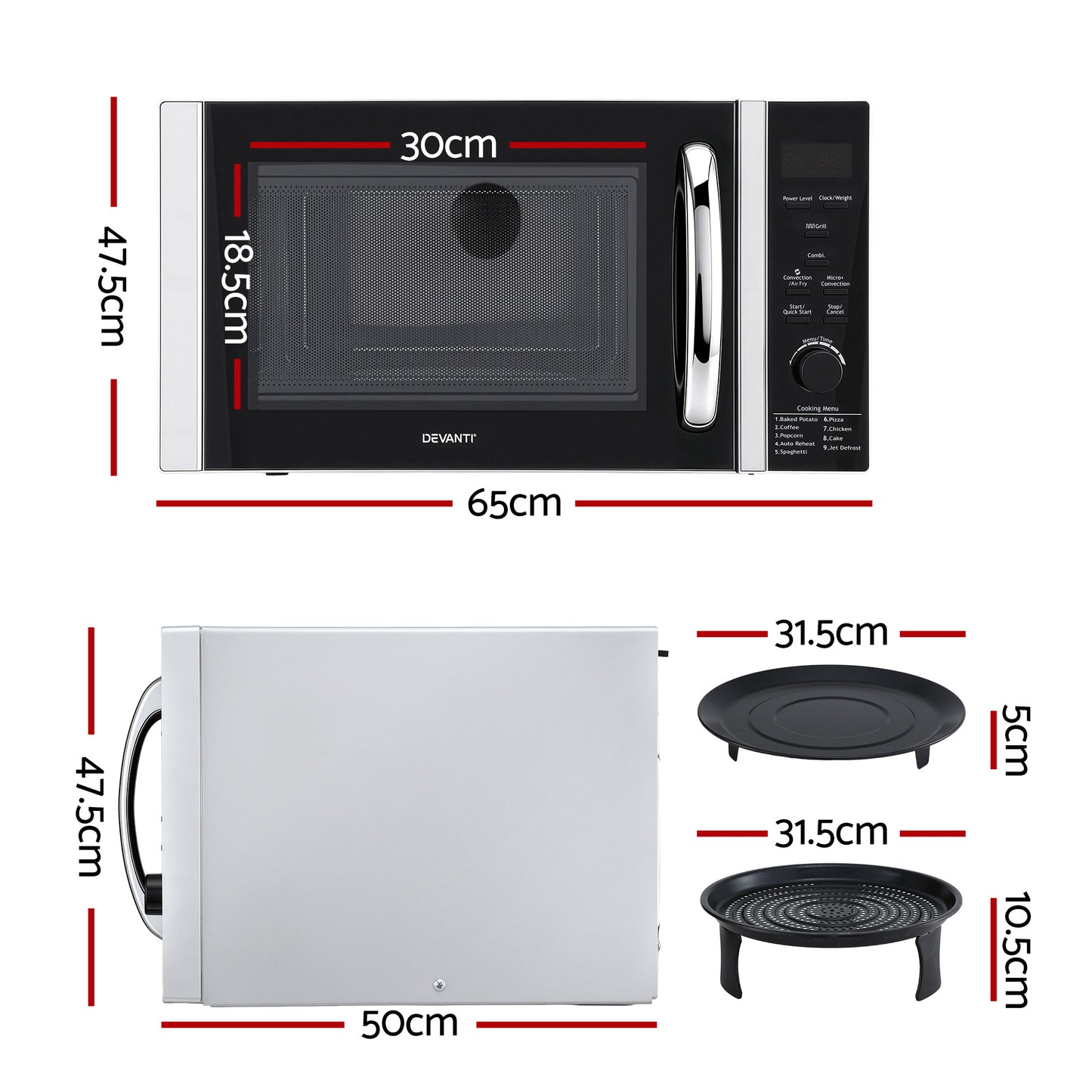 Devanti 30L Microwave Oven 4-IN-1 Air Fryer Convection Grill - Image 2