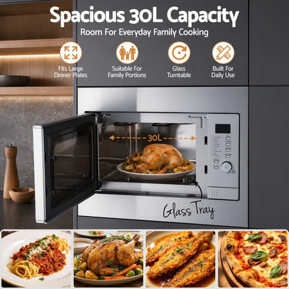 Devanti Built In Microwave Oven 30L Grill Air Fry Convection Silver - Image 5