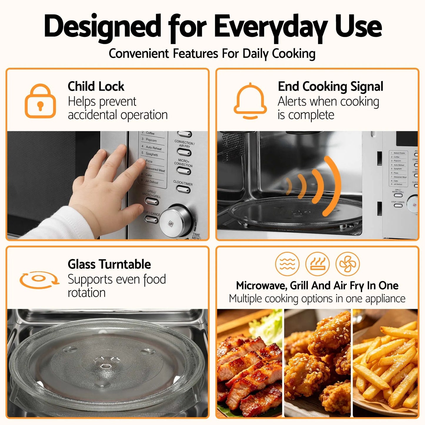 Devanti Built In Microwave Oven 30L Grill Air Fry Convection Silver - Image 8
