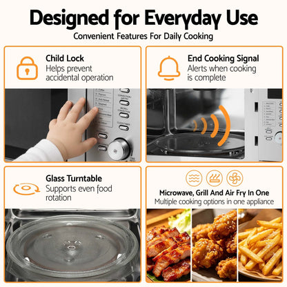 Devanti Built In Microwave Oven 30L Grill Air Fry Convection Silver - Image 8