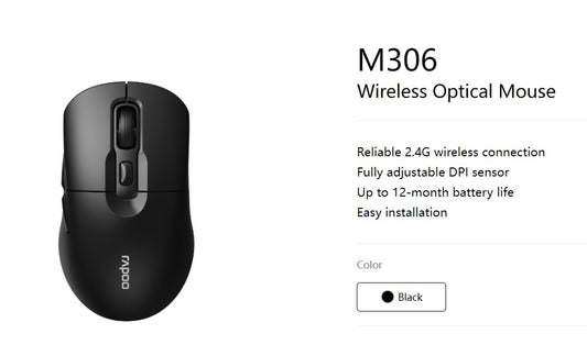 RAPOO M306 2.4 Wireless Optical Mice with Side FWD and Back Buttons. 12 Months Long Battery Life,...