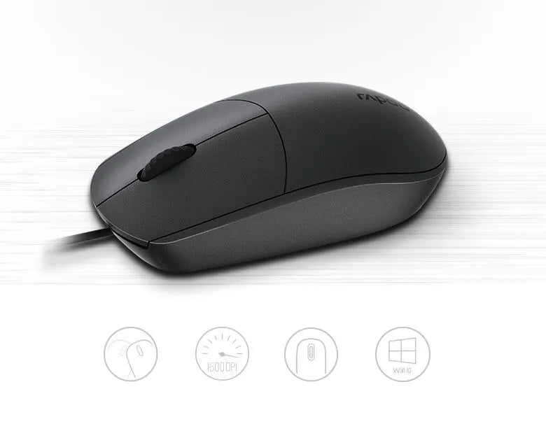 RAPOO N100 Wired USB Optical 1000DPI Mouse Black - No Driver Required/ Designed for Notebook Lapt... - Image 2