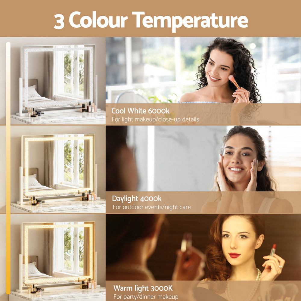 Embellir Makeup Mirror 60x50cm 360～ Rotatable Vanity Mirror with Lights Crystal LED - Image 4