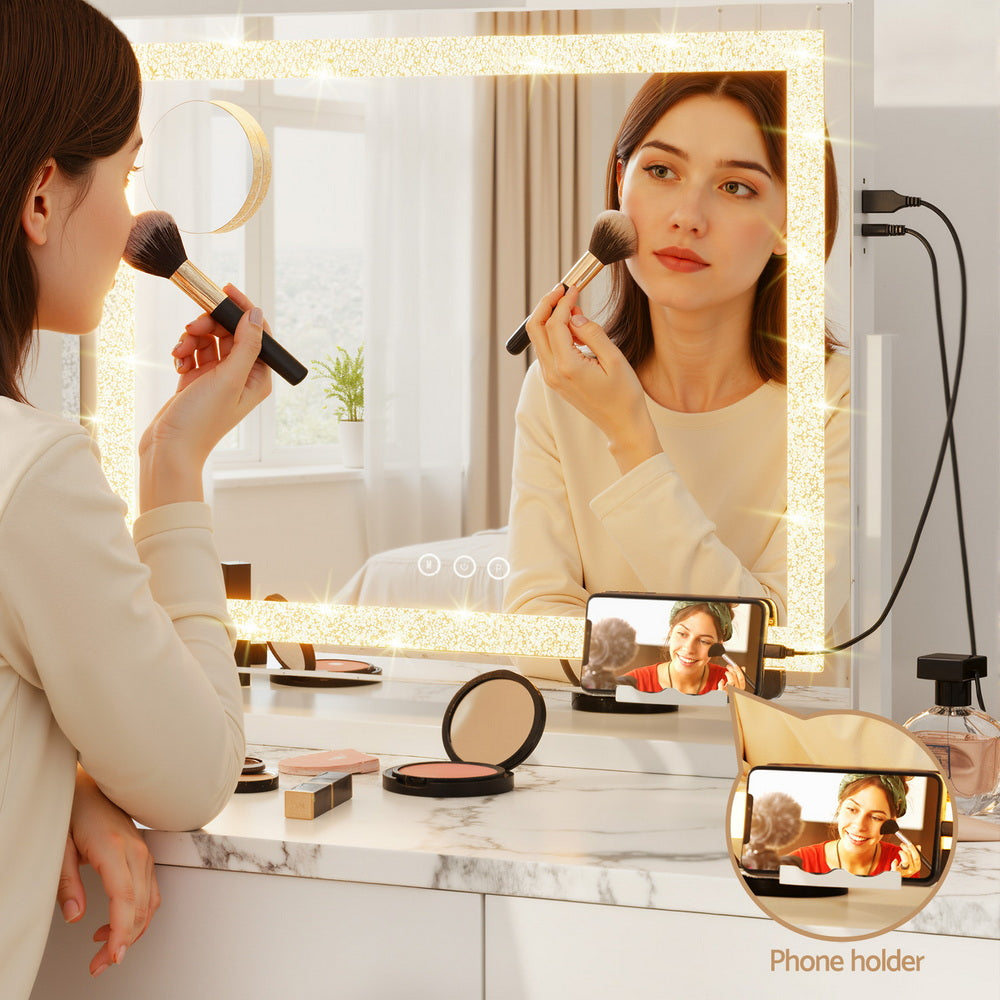 Embellir Makeup Mirror 60x50cm 360～ Rotatable Vanity Mirror with Lights Crystal LED - Image 6