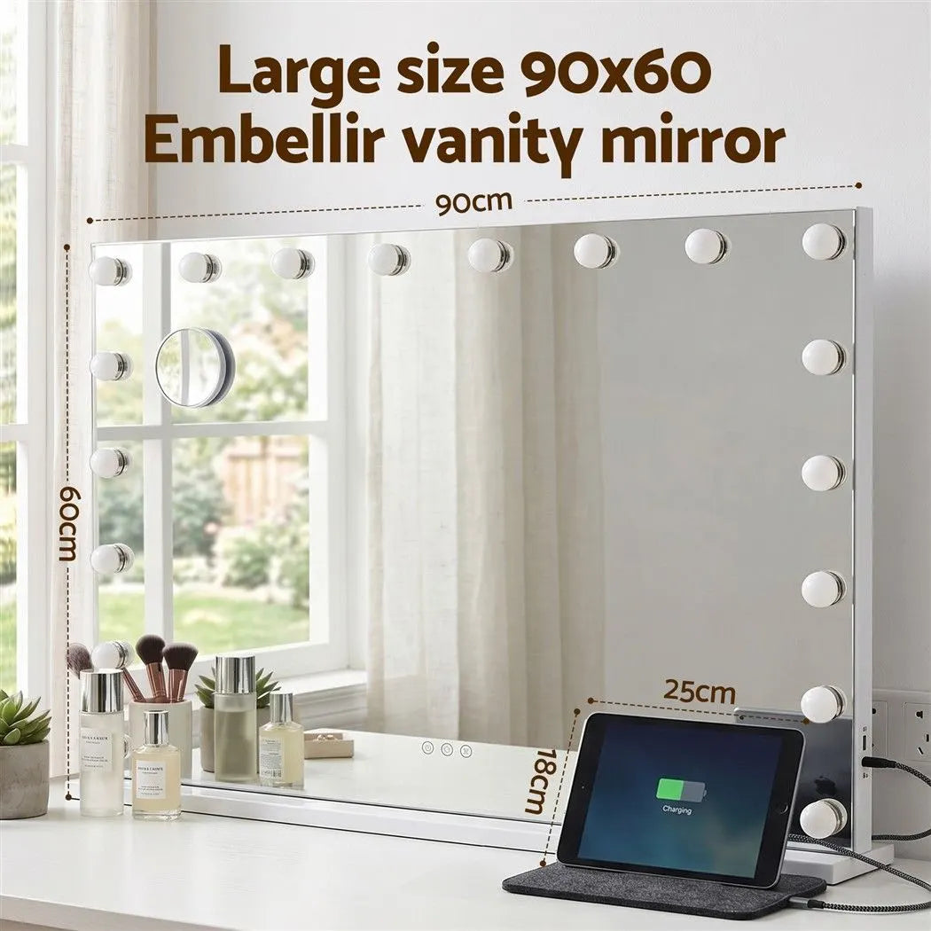 Embellir 90x60cm Makeup Mirror Large Hollywood Vanity Mirror with 18 Dimmable LED Bulbs - Image 6