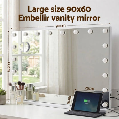 Embellir 90x60cm Makeup Mirror Large Hollywood Vanity Mirror with 18 Dimmable LED Bulbs - Image 6