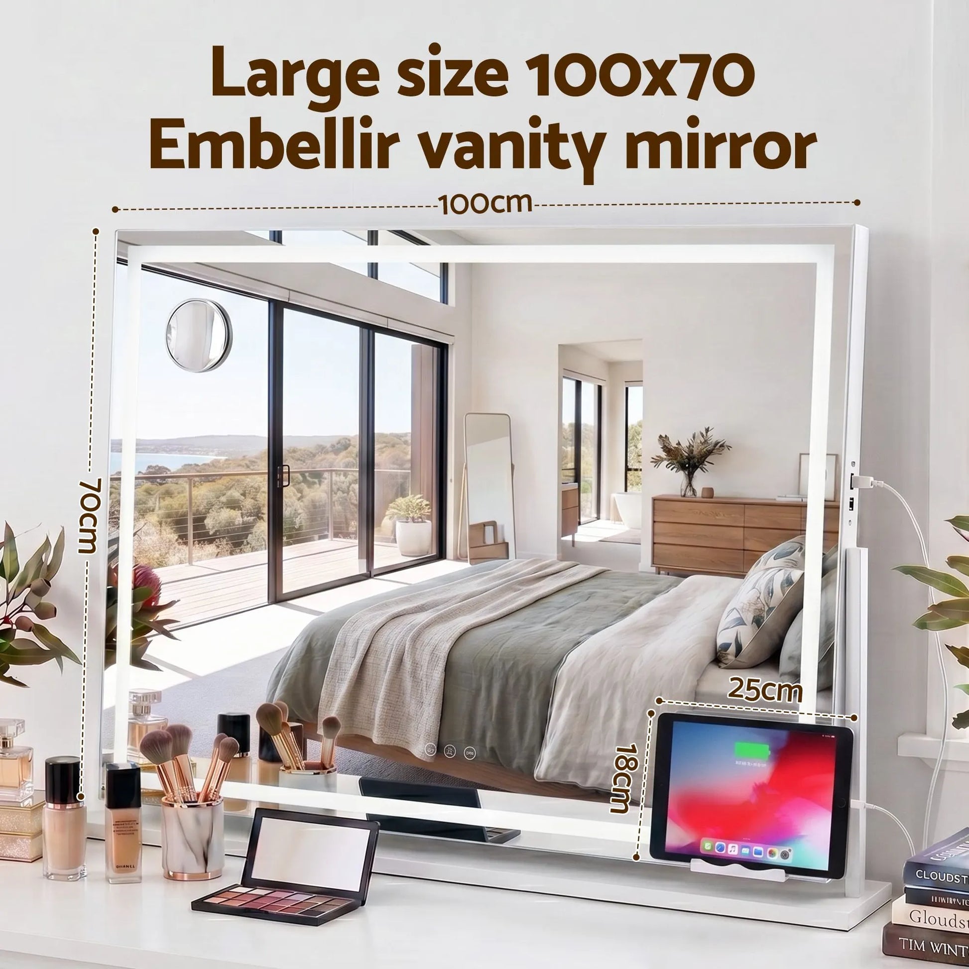 Embellir 100x70cm Makeup Mirror 360 degree Rotatable Vanity Mirror 10x magnifing - Image 7