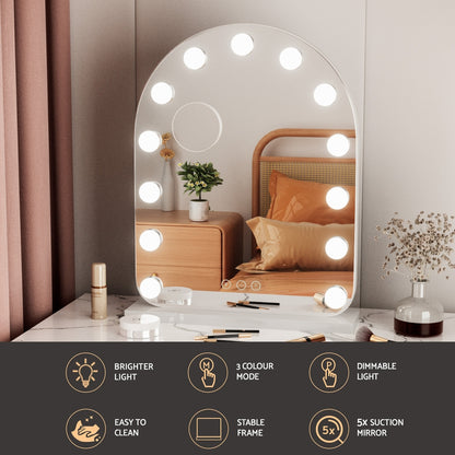 Embellir Makeup Mirror 40x50cm Dressing Vanity LED Bulb Light with 5x Magnification White Arch - Image 4
