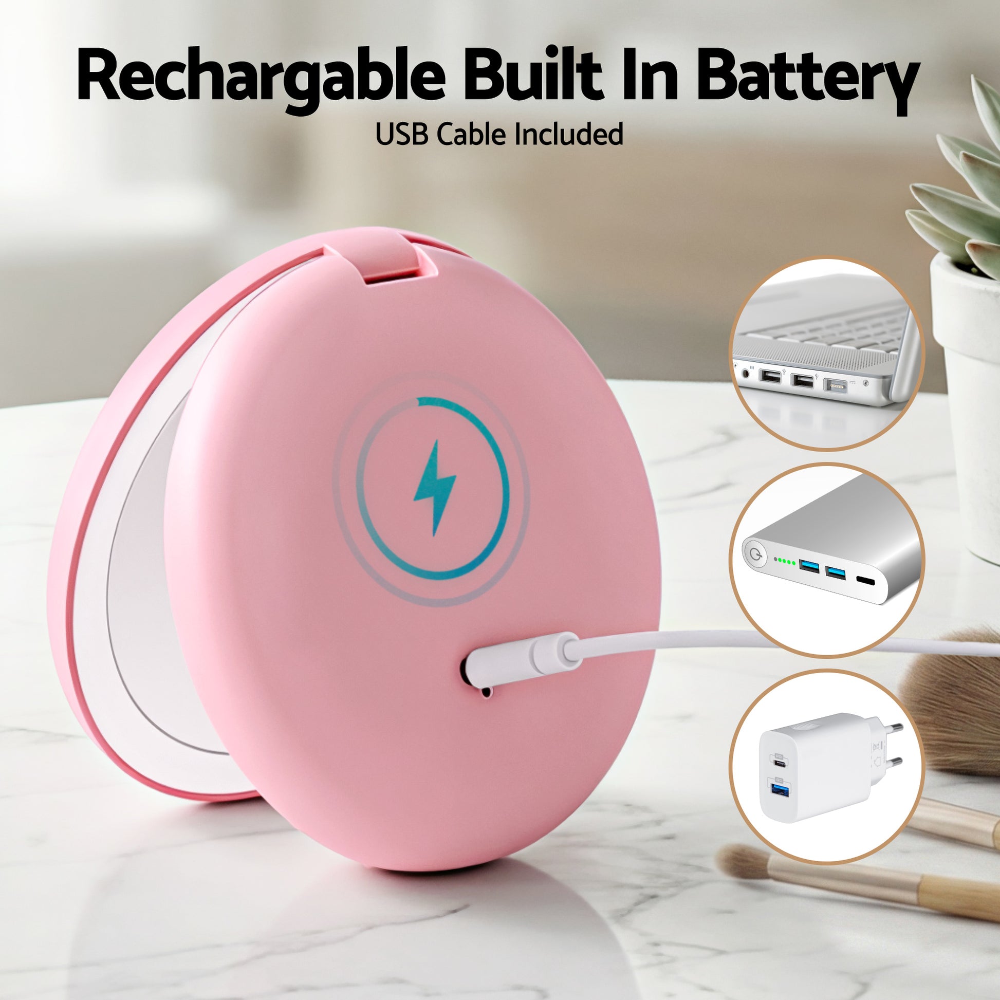 Embellir LED Compact Mirror Lighted Travel Makeup Mirror Pocket-Sized 1x 10x Magnification Round Pink - Image 7