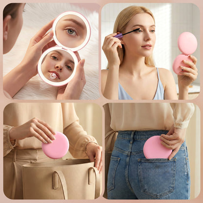 Embellir LED Compact Mirror Lighted Travel Makeup Mirror Pocket-Sized 1x 10x Magnification Round Pink - Image 8