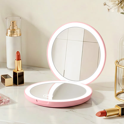 Embellir LED Compact Mirror Lighted Travel Makeup Mirror Pocket-Sized 1x 10x Magnification Round Pink - Image 9