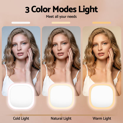 Embellir LED Compact Mirror Lighted Travel Makeup Mirror Pocket-Sized 1x 10x Magnification Square Pink - Image 5