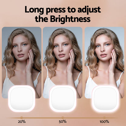 Embellir LED Compact Mirror Lighted Travel Makeup Mirror Pocket-Sized 1x 10x Magnification Square Pink - Image 6