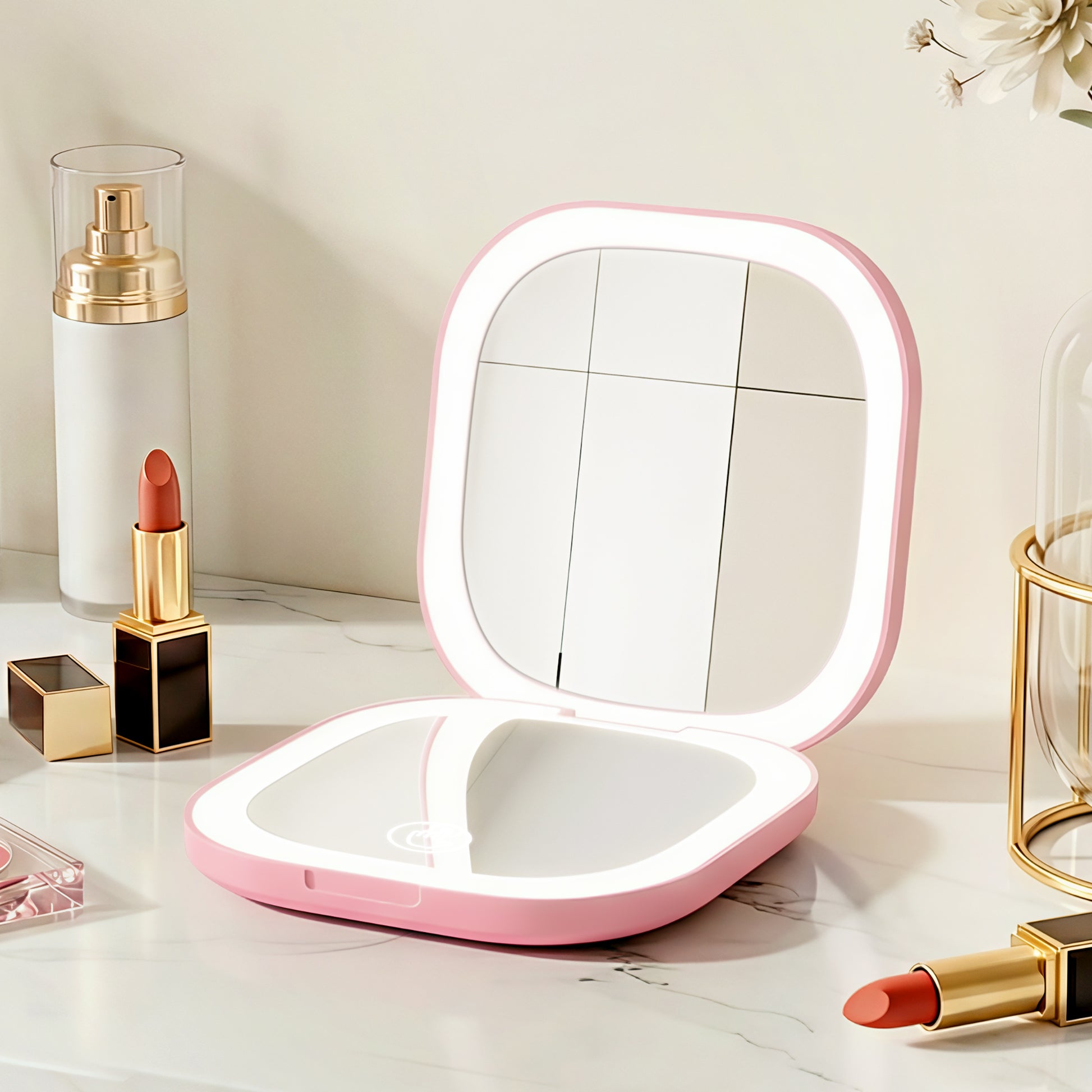 Embellir LED Compact Mirror Lighted Travel Makeup Mirror Pocket-Sized 1x 10x Magnification Square Pink - Image 9