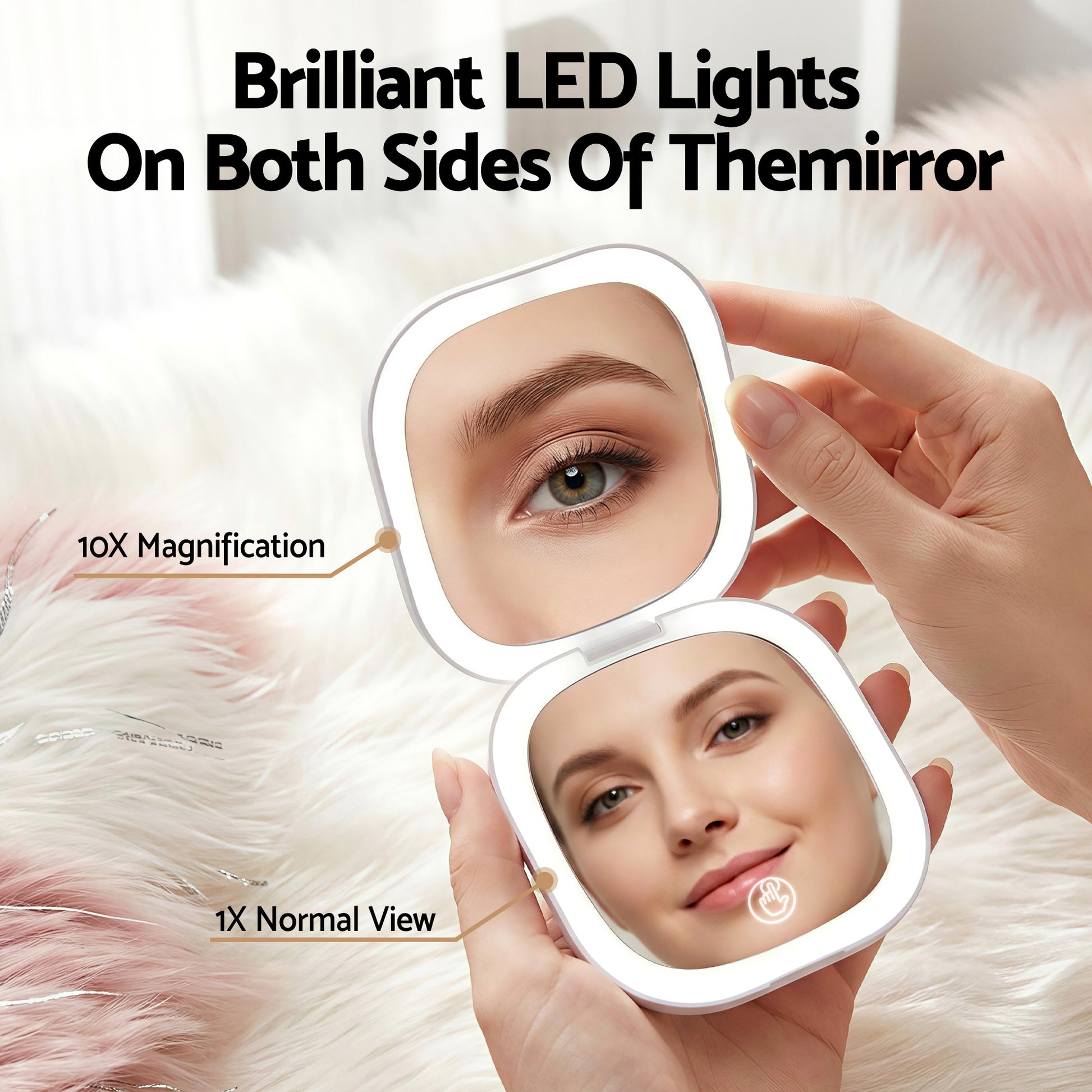 Embellir LED Compact Mirror Lighted Travel Makeup Mirror Pocket-Sized 1x 10x Magnification Square White - Image 4