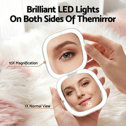 Embellir LED Compact Mirror Lighted Travel Makeup Mirror Pocket-Sized 1x 10x Magnification Square White - Image 4
